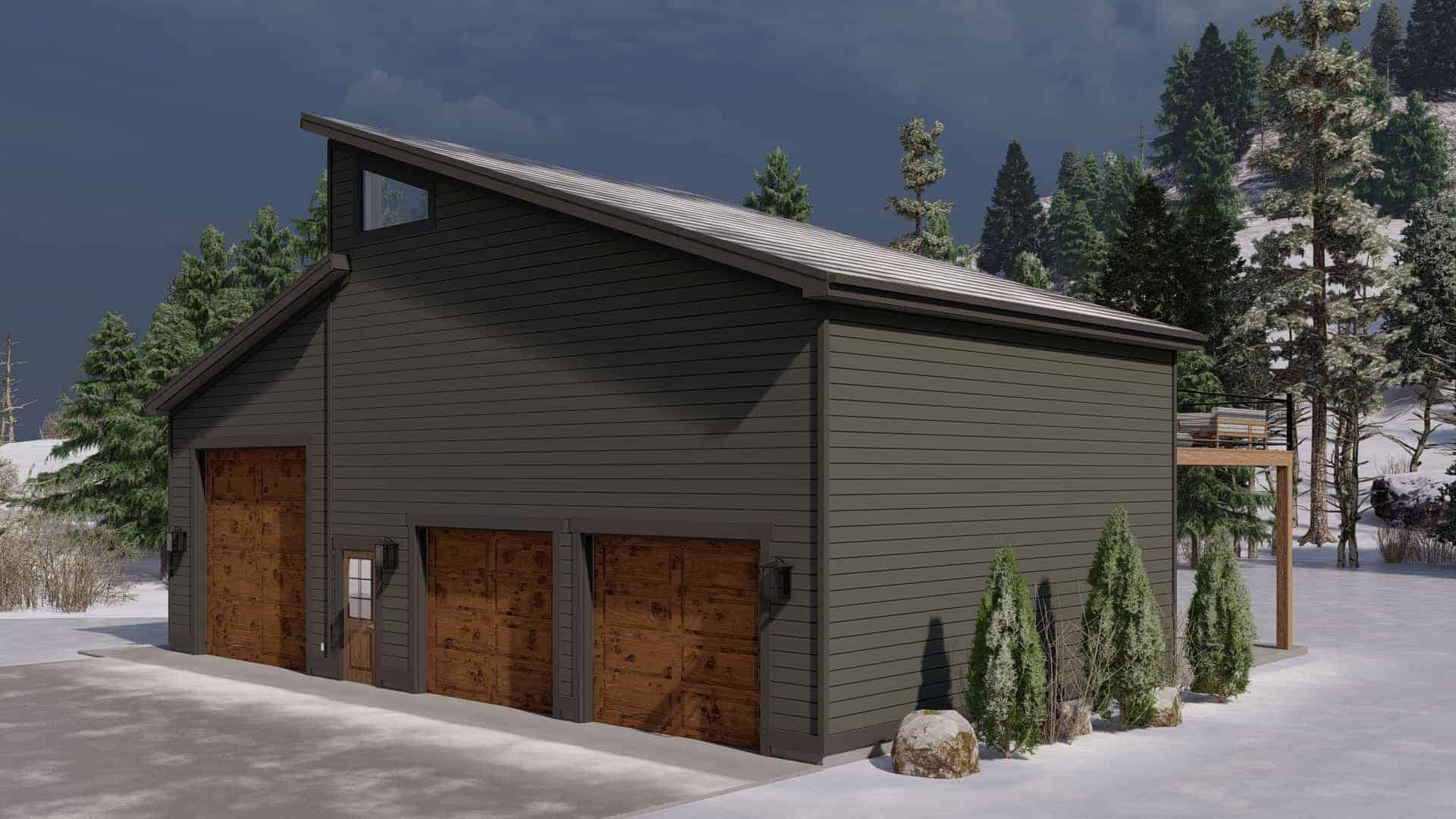 Cabin Style Garage with 3-Car, 1 Bedrm, 1688 Sq Ft | Plan #187-1189