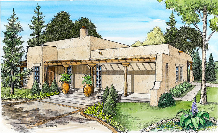 3-Bedroom, 1263 Sq Ft Southwest House Plan - 192-1014 - Front Exterior