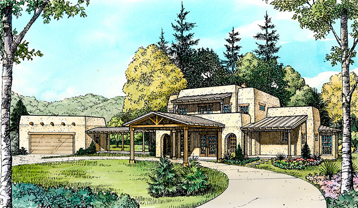 4-Bedroom, 2840 Sq Ft Southwest Home Plan - 192-1022 - Main Exterior