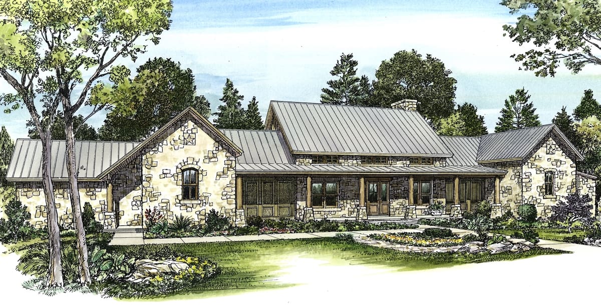 4-Bedroom, 3325 Sq Ft Texas Hill Country Ranch Home - Plan #192-1056 - Main Exterior