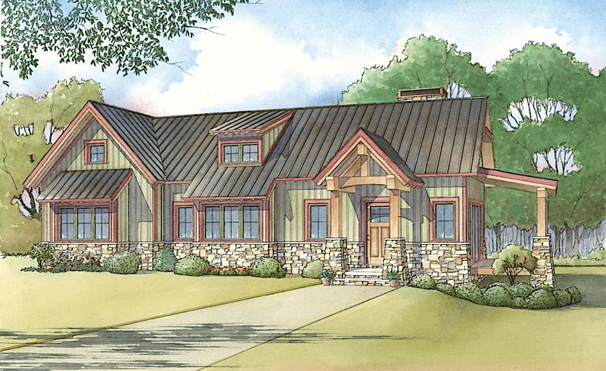 1-Bedroom, 1008 Sq Ft Cottage Plan #193-1218 - Front Exterior