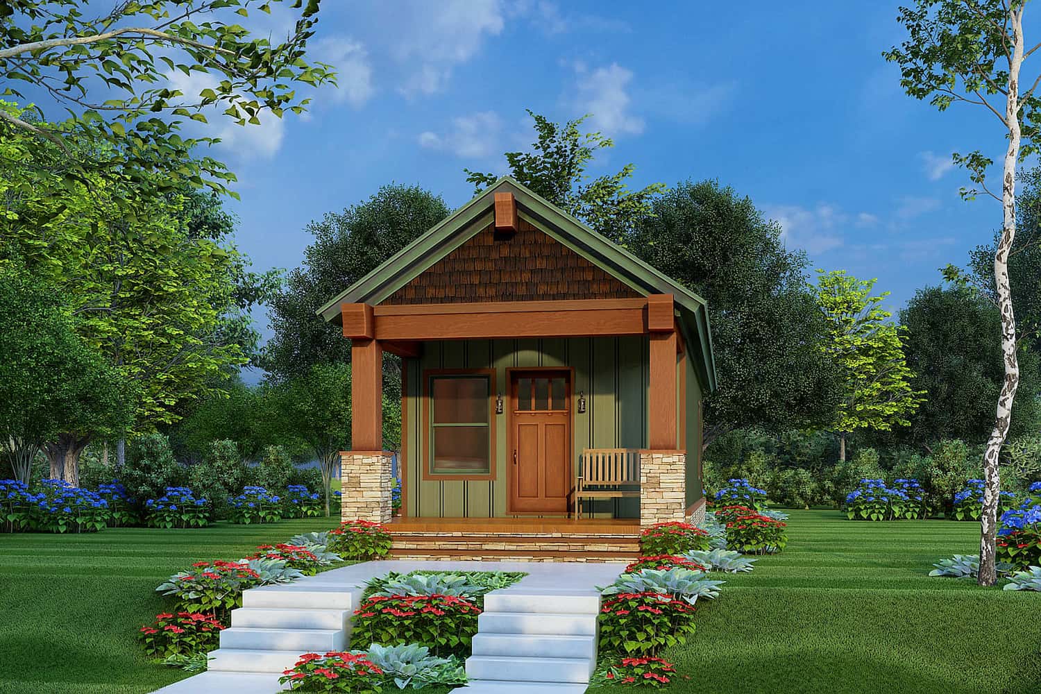 1-Bedroom, 504 Sq Ft Cottage Plan #193-1220 - Main Exterior