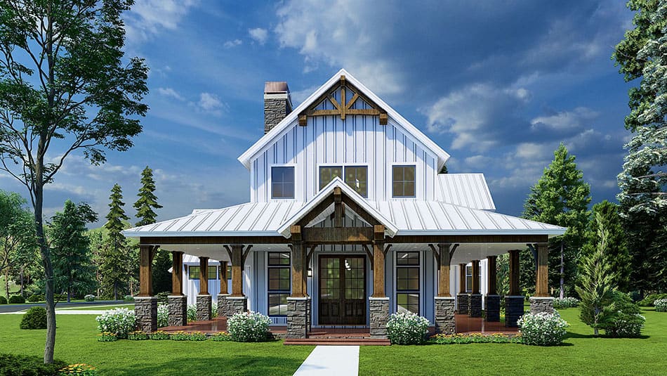 3-Bedroom, 3014 Sq Ft Farmhouse Home Plan - 193-1228 - Main Exterior