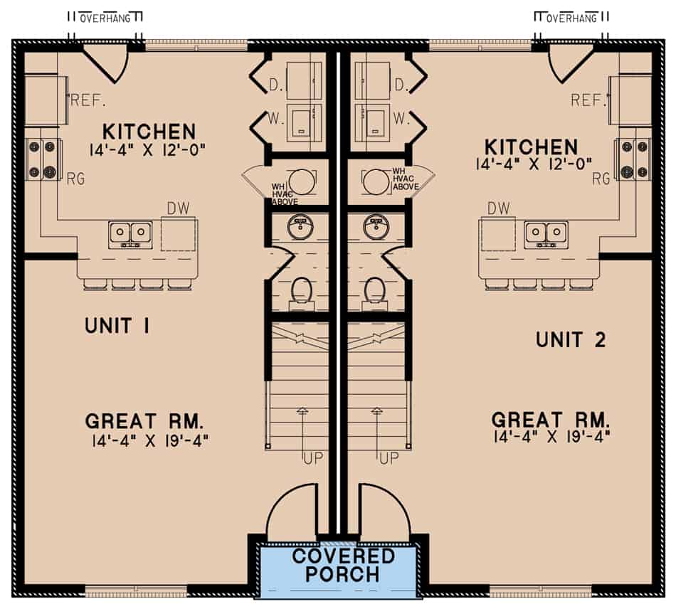 Duplex/Multi-Unit House Plan #193-1246: 3 Bedrm, 1148 Sq Ft Per Unit Home