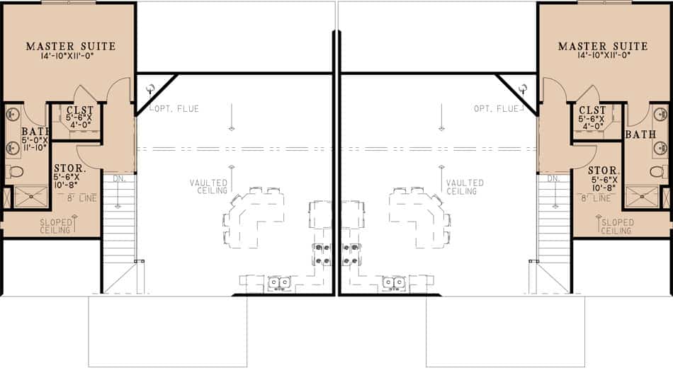 Duplex/Multi-Unit House Plan #193-1254: 3 Bedrm, 1461 Sq Ft Per Unit Home
