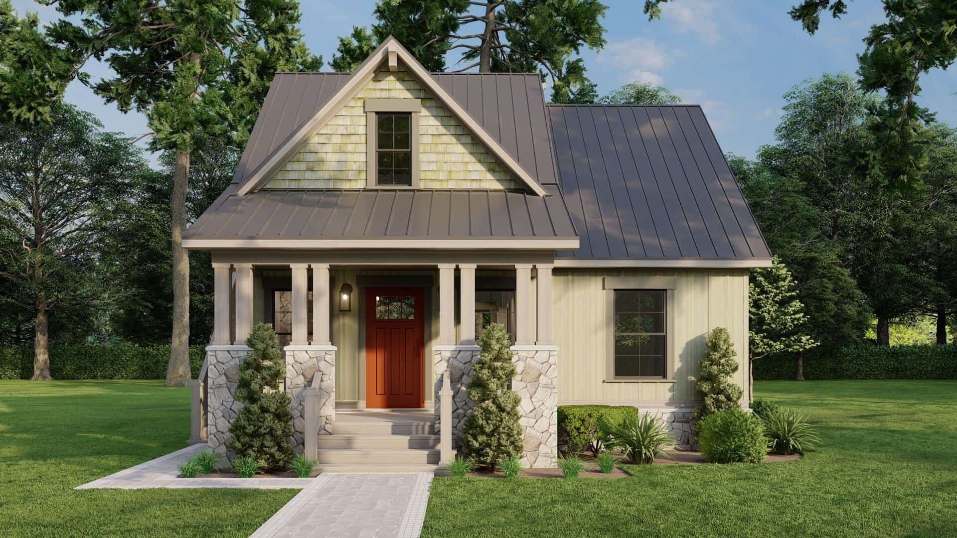 2-Bedroom, 1345 Sq Ft Rustic House Plan - 193-1304 - Front Exterior