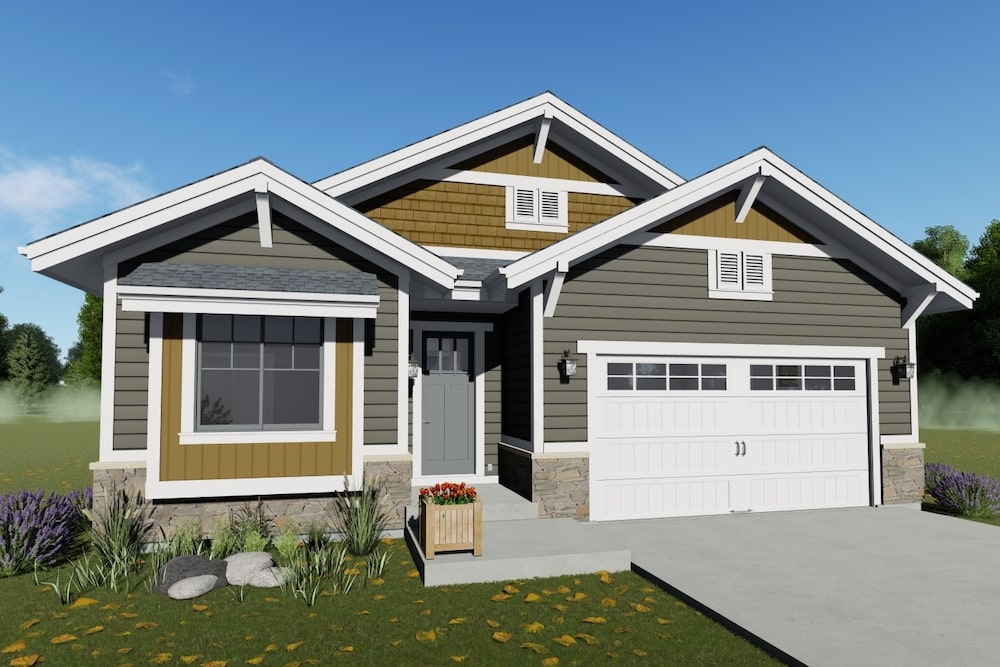2-Bedroom, 1378 Sq Ft Craftsman Home Plan - 194-1028 - Main Exterior