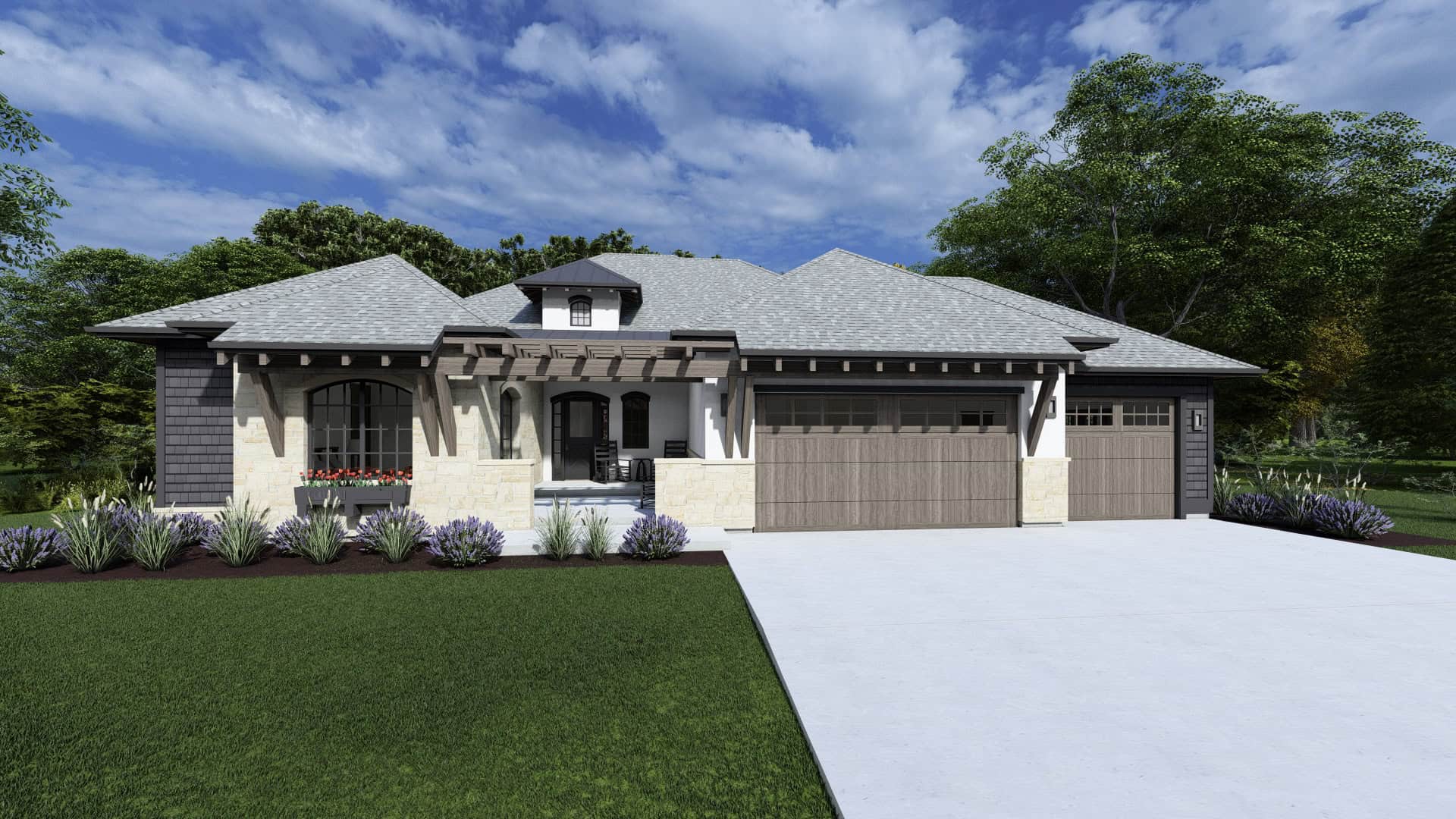 Beautiful image of 3-bedroom French style home with front porch