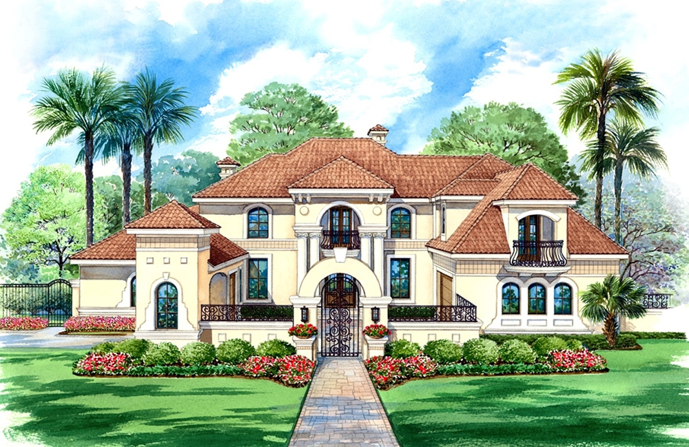 4-Bedroom, 5162 Sq Ft Mediterranean House Plan - 195-1033 - Front Exterior