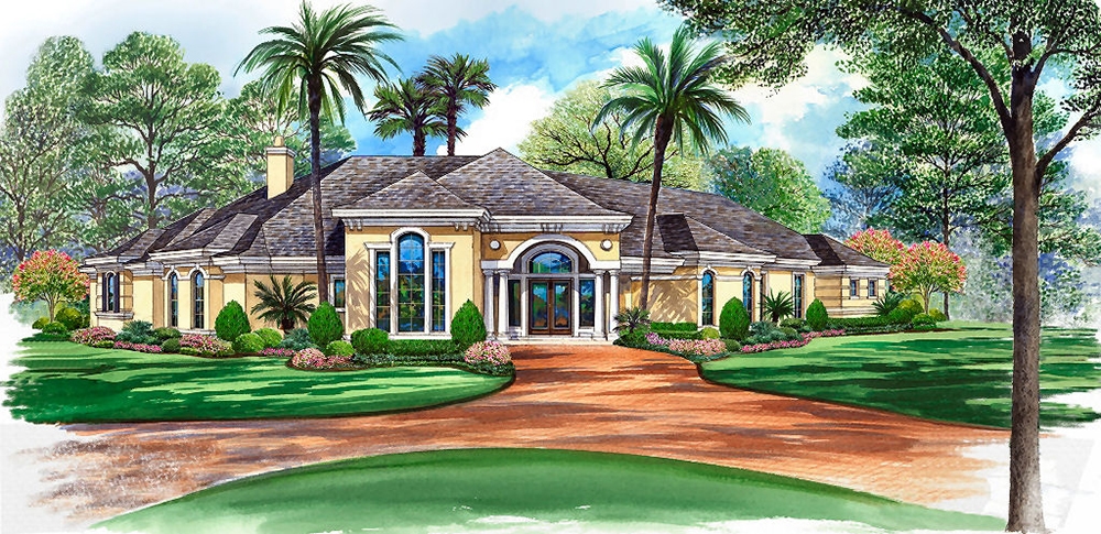 3-Bedroom, 5108 Sq Ft Mediterranean Home Plan - 195-1051 - Main Exterior