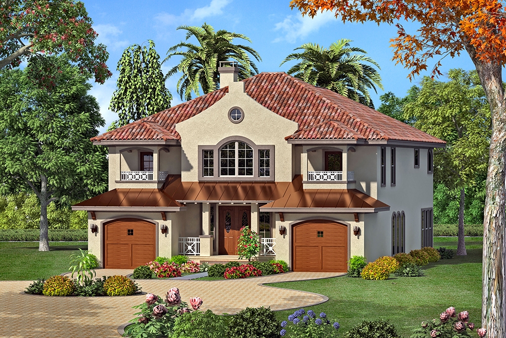4-Bedroom, 3585 Sq Ft Mediterranean House Plan - 195-1071 - Front Exterior