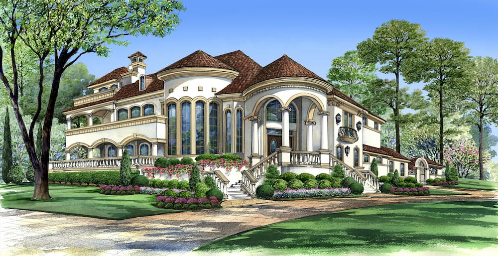 4-Bedroom, 5413 Sq Ft Mediterranean House - Plan #195-1120 - Front Exterior