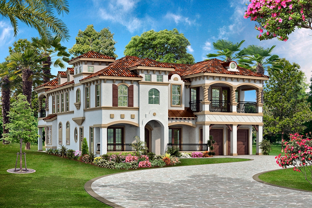 4-Bedroom, 3995 Sq Ft Mediterranean House Plan - 195-1138 - Front Exterior