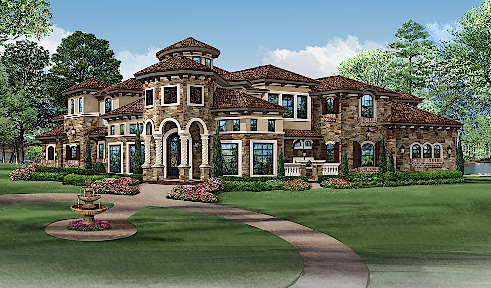 4-Bedroom, 4328 Sq Ft Mediterranean House - Plan #195-1240 - Front Exterior