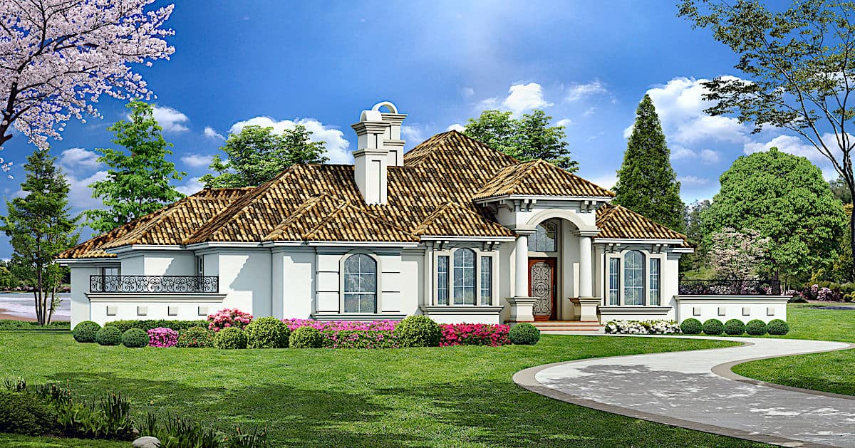 3-Bedroom, 4128 Sq Ft Mediterranean House - Plan #195-1262 - Front Exterior