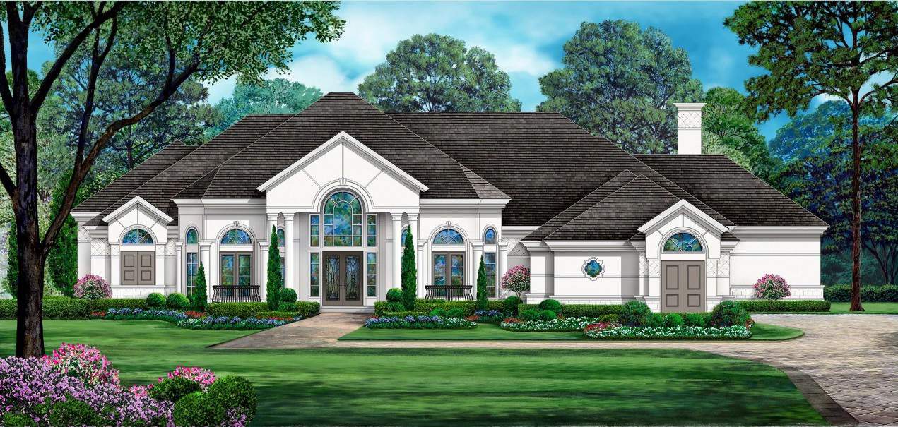 4-Bedroom, 4687 Sq Ft Mediterranean House - Plan #195-1291 - Front Exterior
