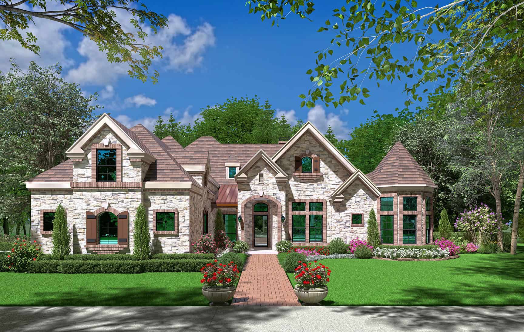4-Bedroom, 4405 Sq Ft European Home Plan - 195-1350 - Main Exterior