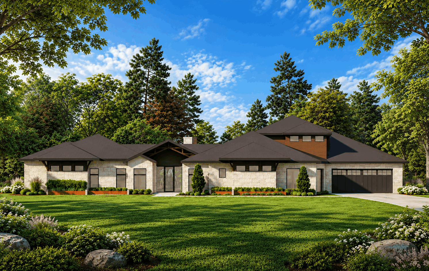 5-Bedroom, 5161 Sq Ft Contemporary Home Plan - 195-1365 - Main Exterior