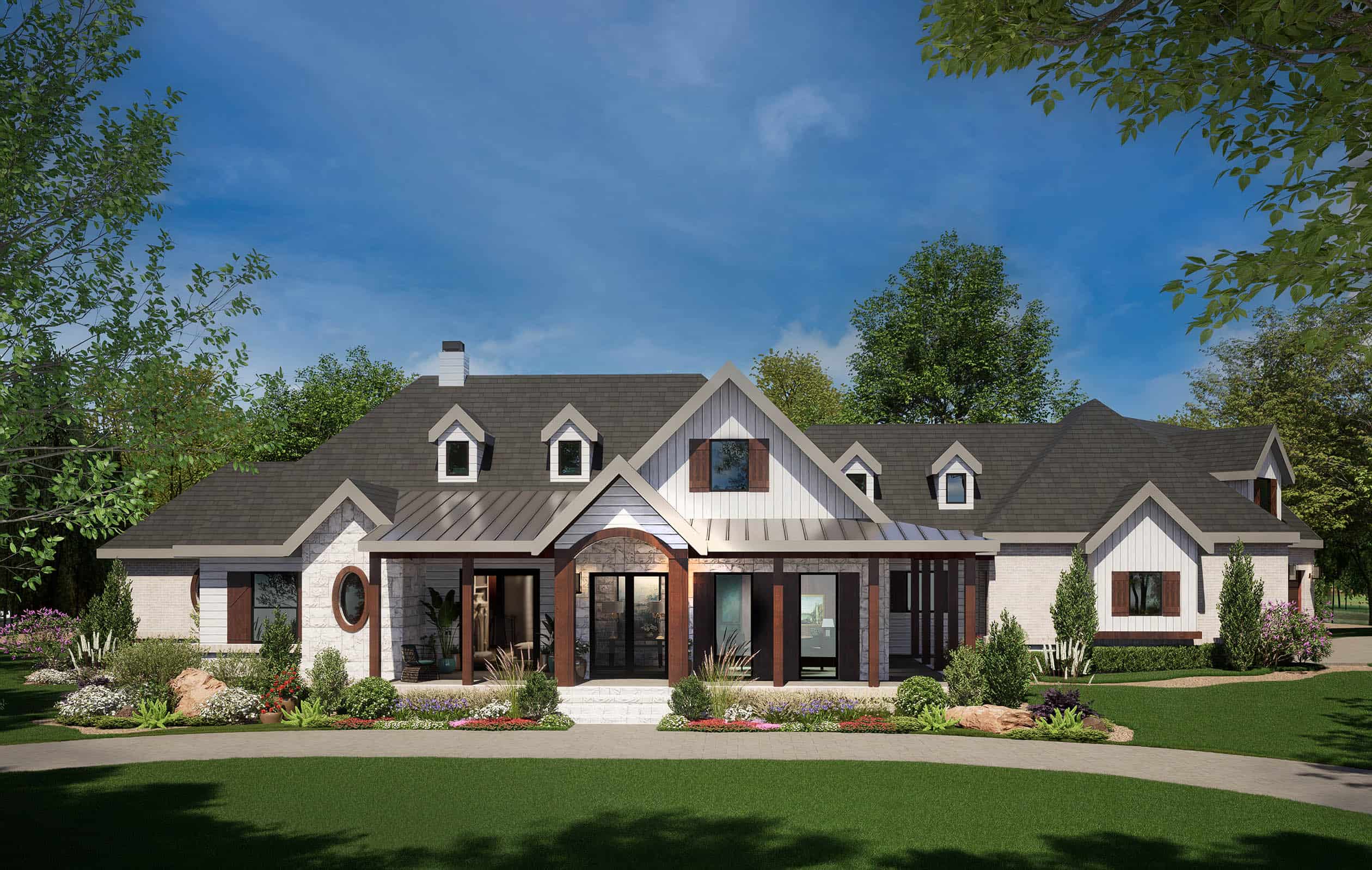 3-Bedroom, 3814 Sq Ft Modern Farmhouse Home Plan - 195-1366 - Main Exterior