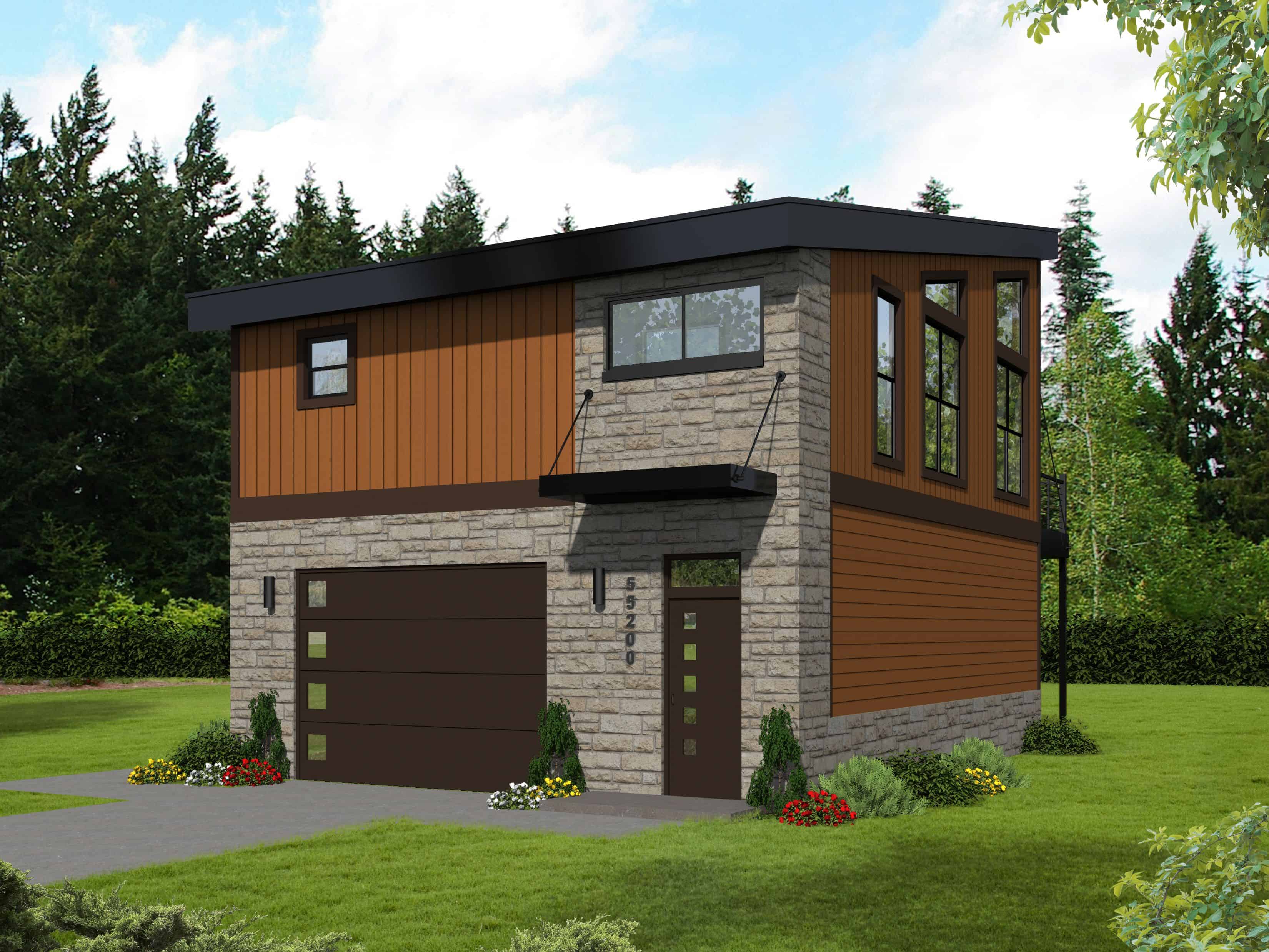 1-Bedroom, 825 Sq Ft Garage w/Apartments Home Plan - 196-1100 - Main Exterior