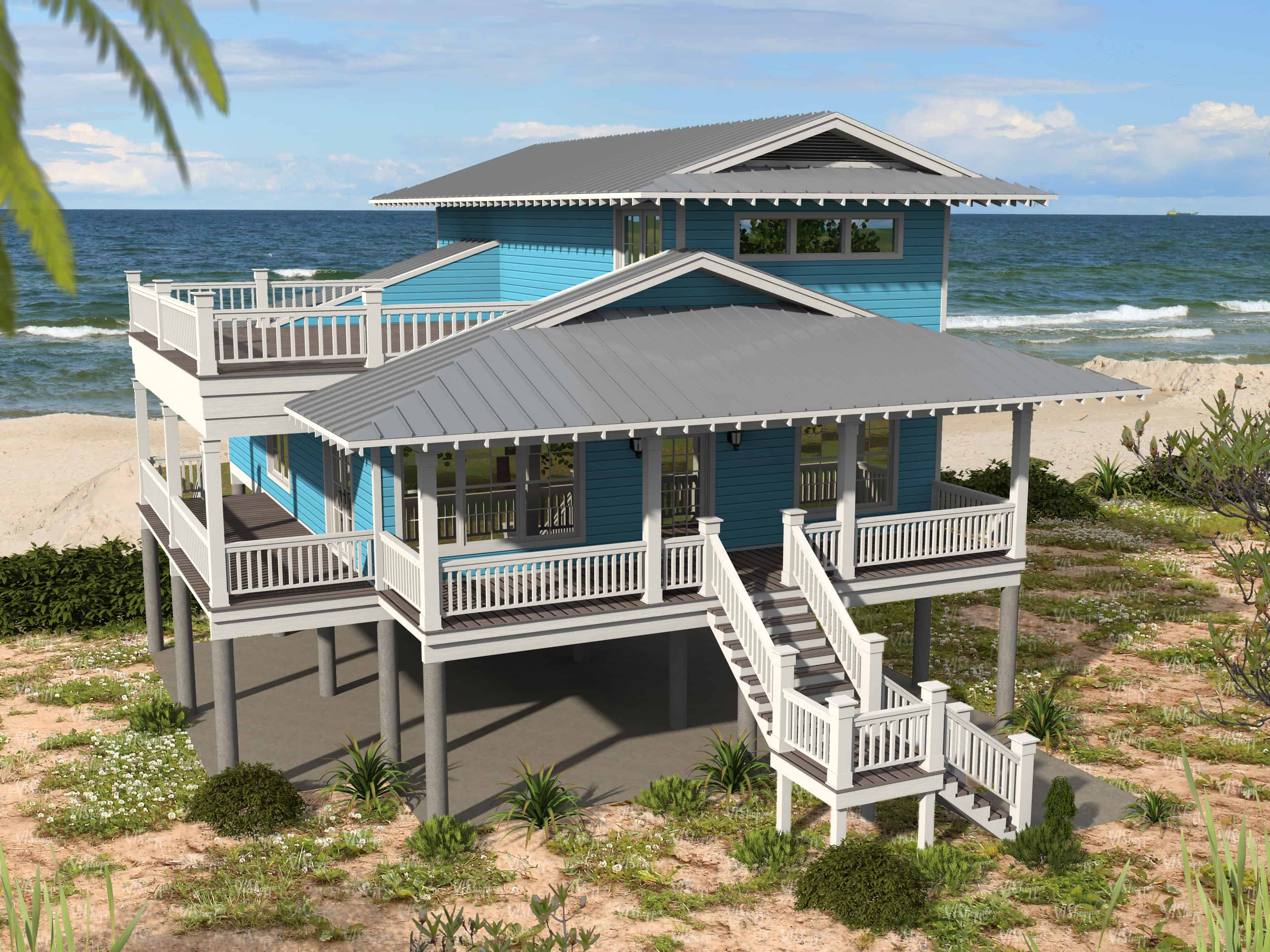 3-Bedroom, 2118 Sq Ft Beachfront Home Plan - 196-1148 - Main Exterior