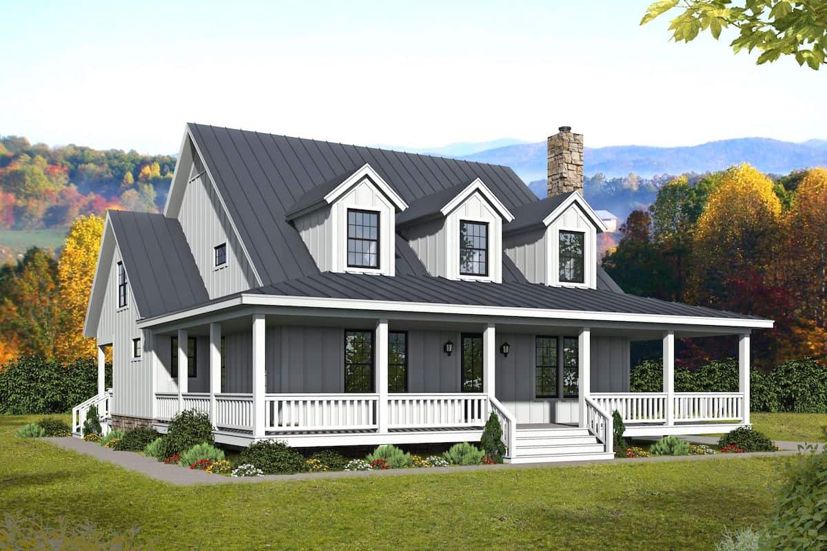 3-Bedroom, 2718 Sq Ft Country House Plan - 196-1252 - Front Exterior