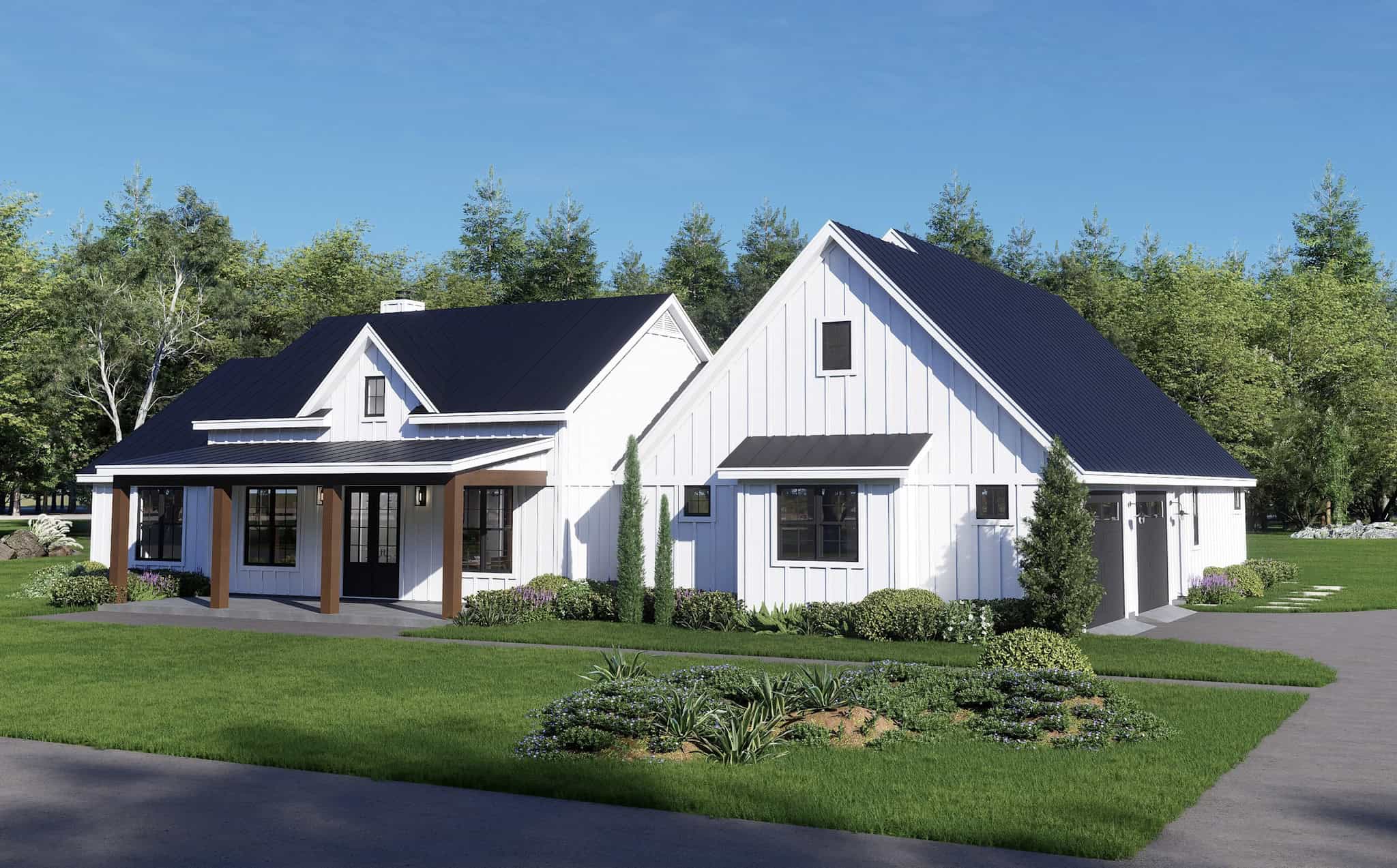 3-Bedroom, 5160 Sq Ft Modern Farmhouse Home Plan - 196-1856 - Main Exterior