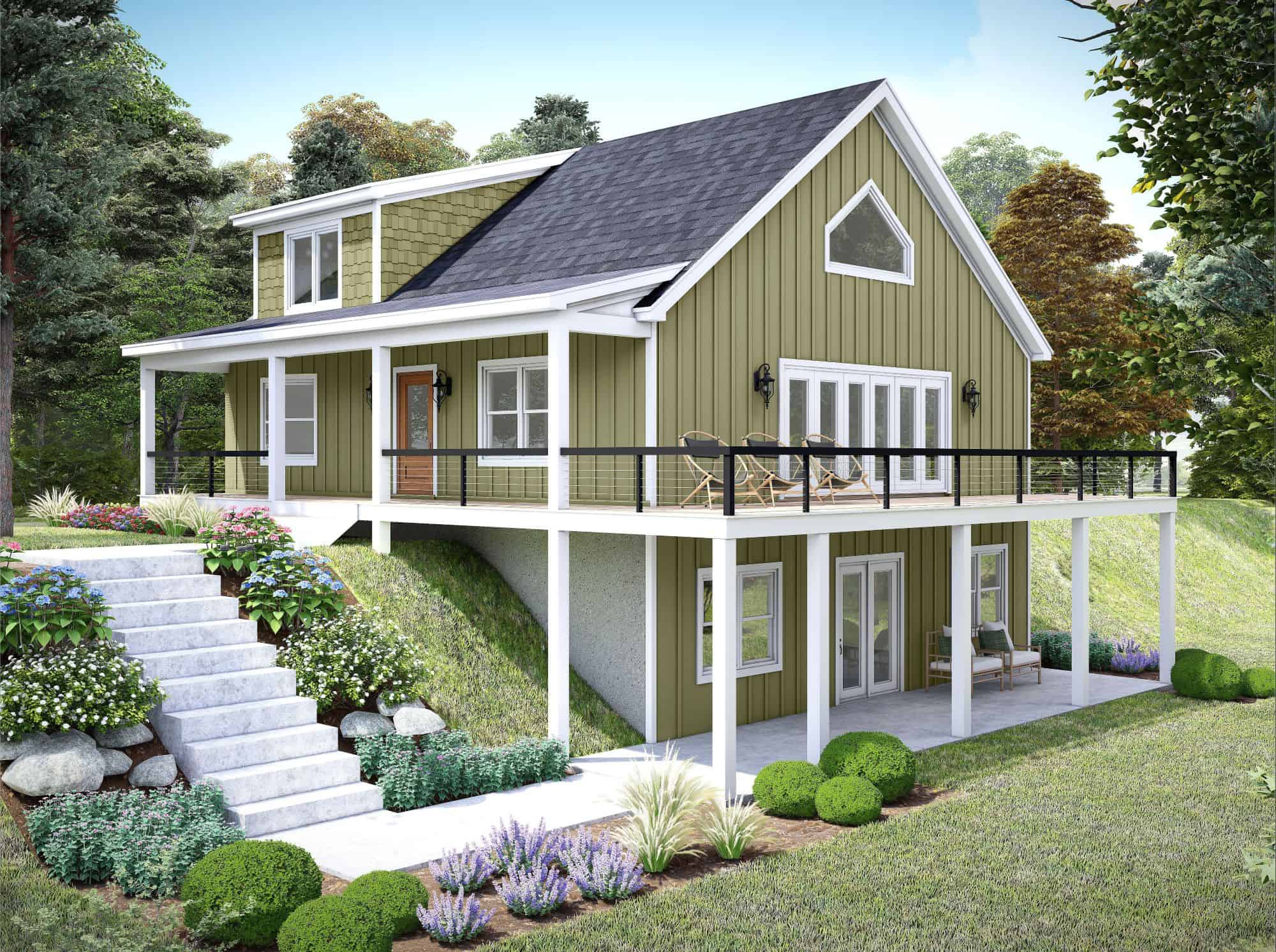 3-Bedroom, 1991 Sq Ft Modern Farmhouse Home Plan - 196-1943 - Main Exterior