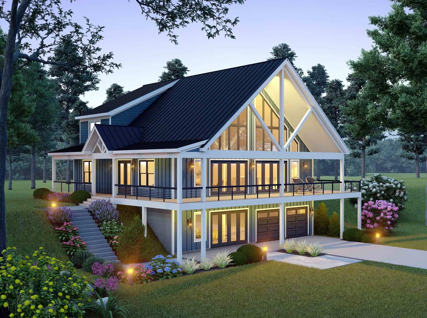 3-Bedroom, 3006 Sq Ft A Frame Home Plan - 196-1955 - Main Exterior