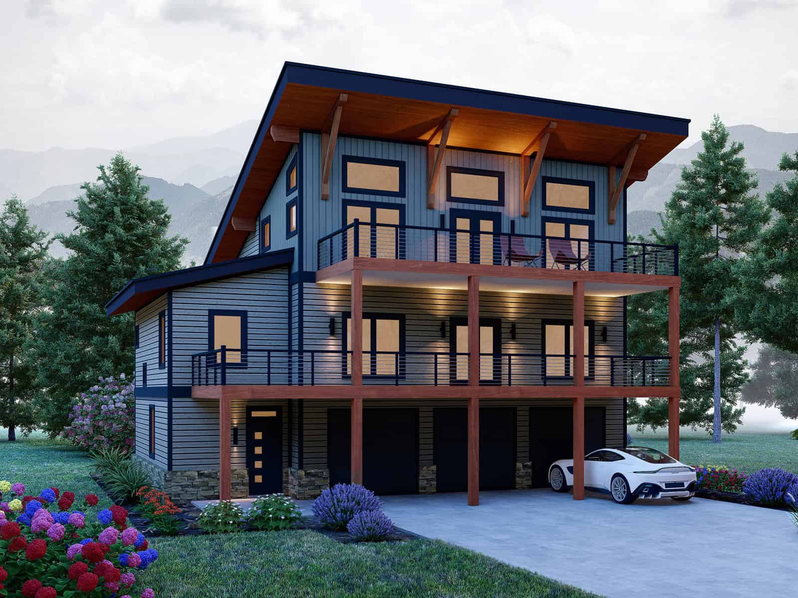 4-Bedroom, 3027 Sq Ft Modern Home Plan - 196-1979 - Main Exterior