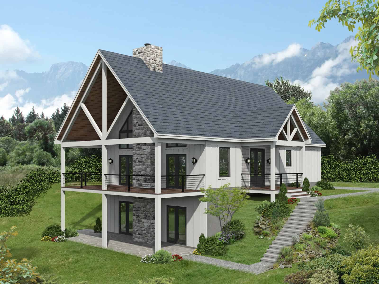 2-Bedroom, 2631 Sq Ft Rustic Home Plan - 196-1993 - Main Exterior