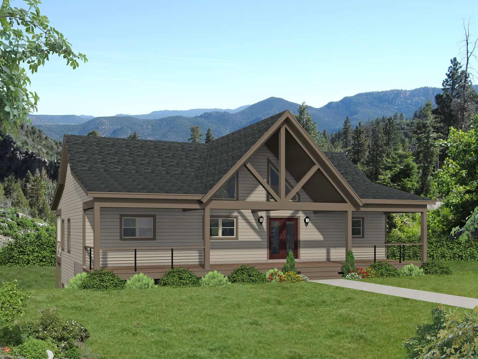 Craftsman Country house plan exterior with covered front porch, lap siding, and gable roofline, Plan 196-1996
