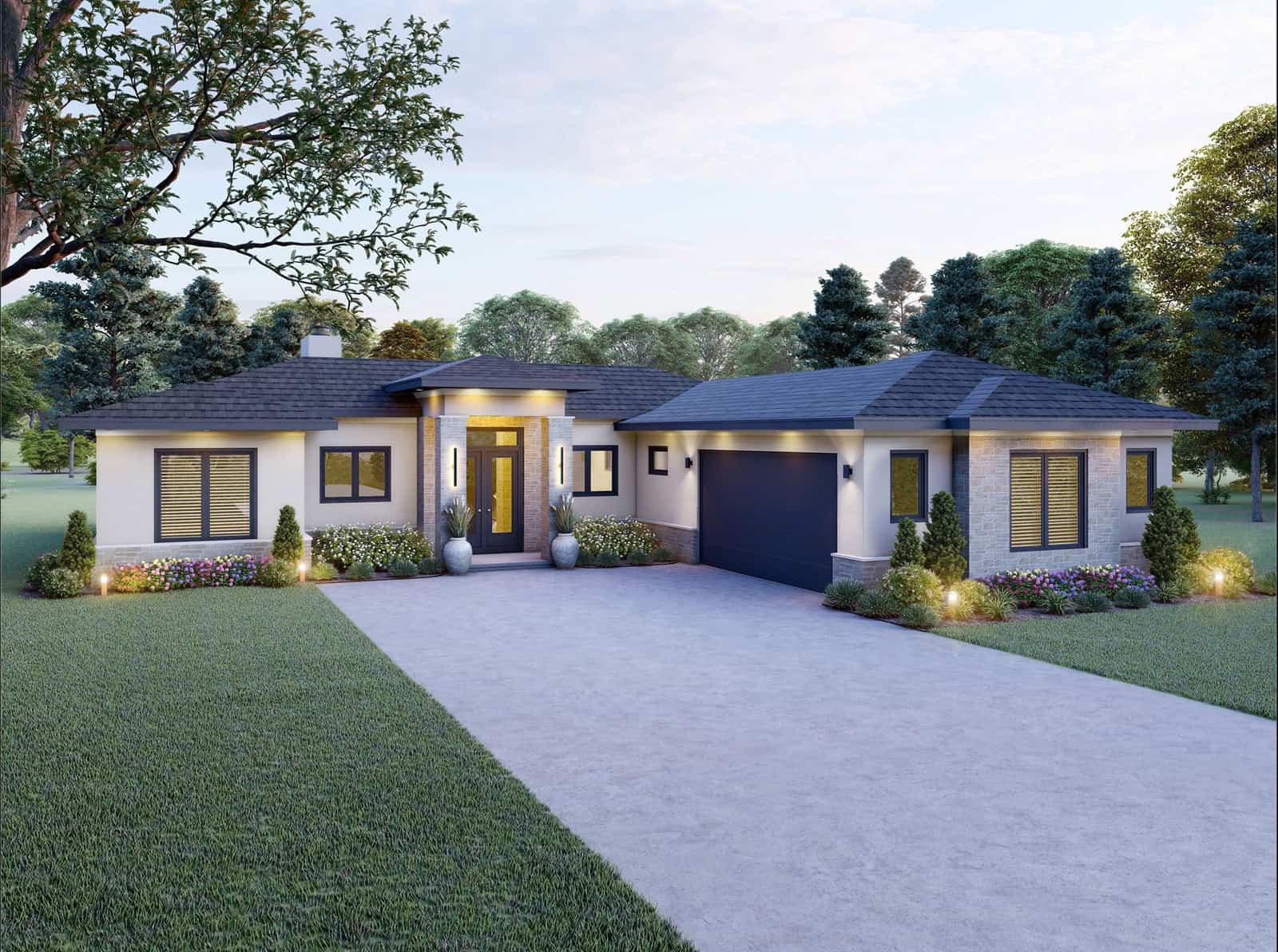 3-Bedroom, 2332 Sq Ft Modern House Plan - 196-2013 - Front Exterior