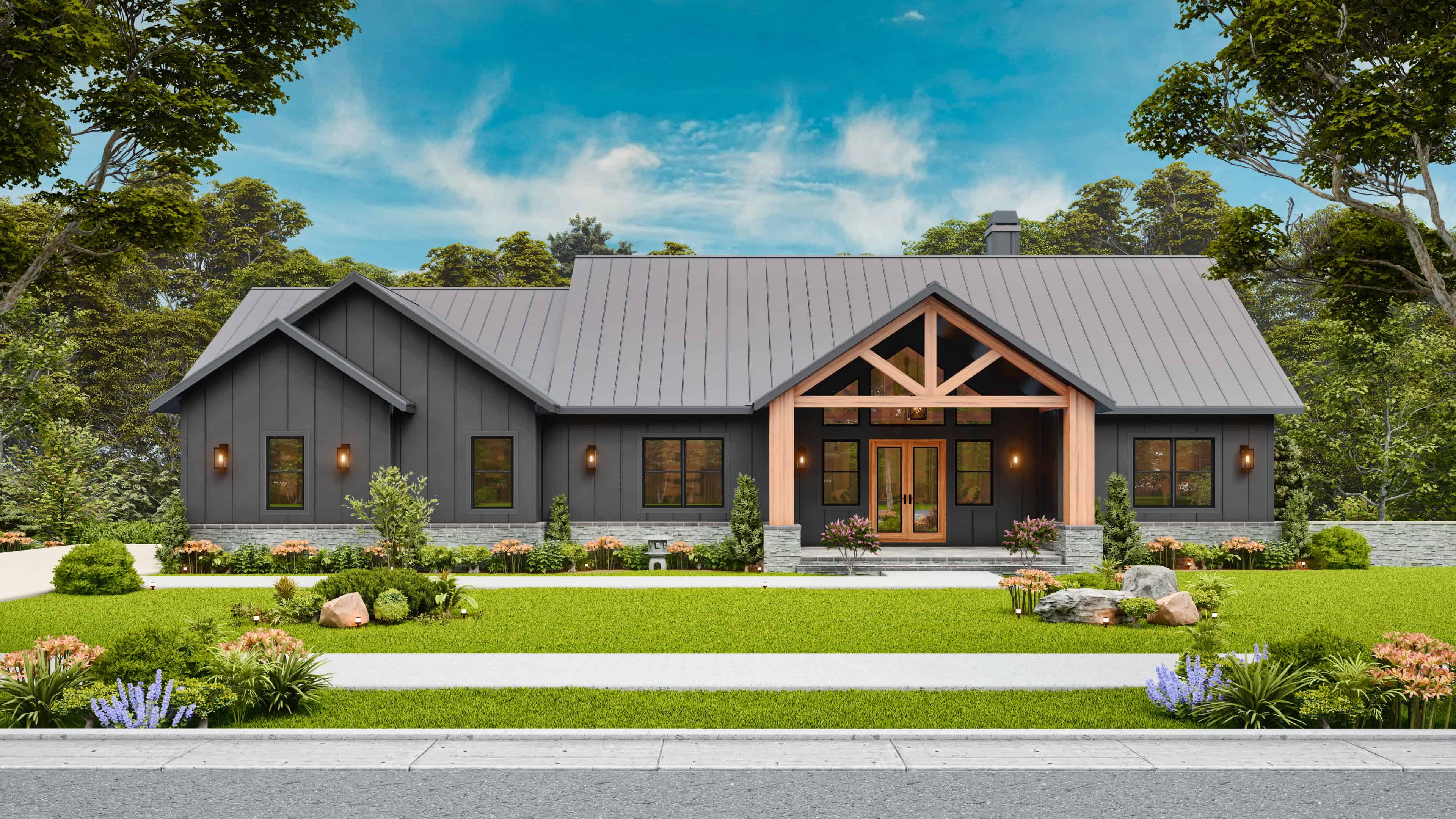 4-Bedroom, 3402 Sq Ft Modern Farmhouse Home Plan - 198-1166 - Main Exterior