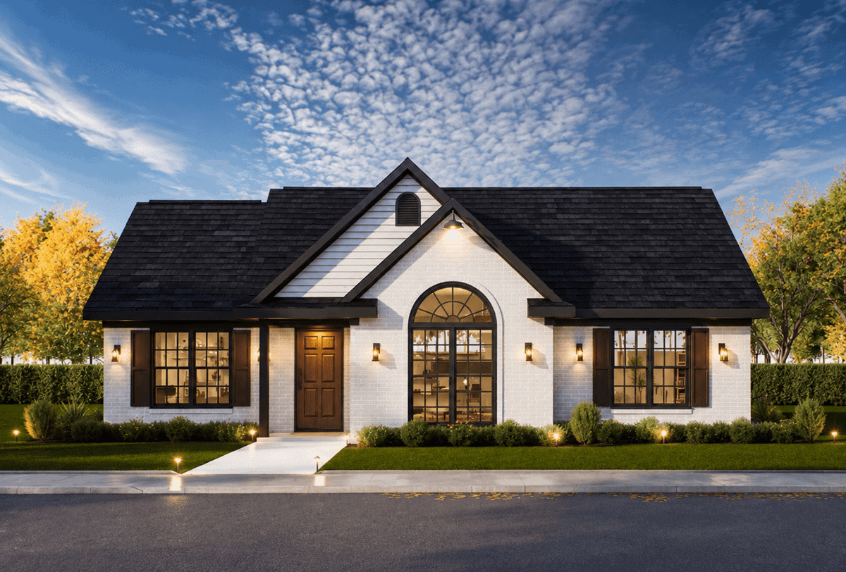 Brick Craftsman home with gable roofline and covered front porch - 3 beds, 1246 sq ft, Plan #198-1232