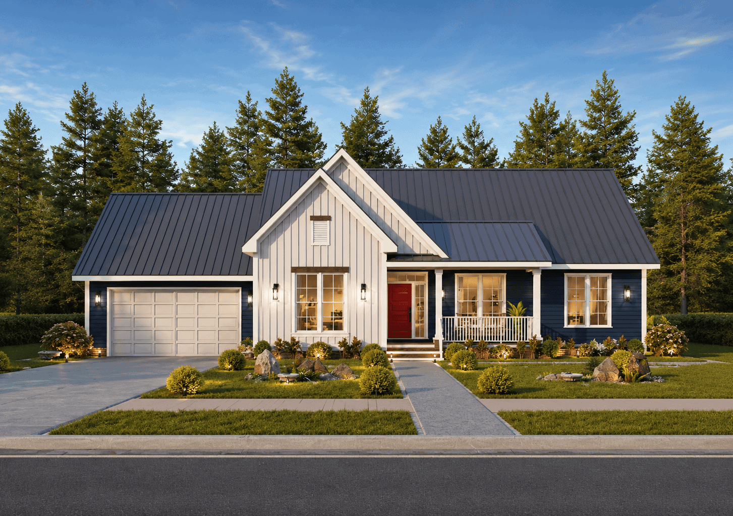 Modern Farmhouse with board and batten siding accents, covered front porch, and prominent gable roofline - Plan #198-1236