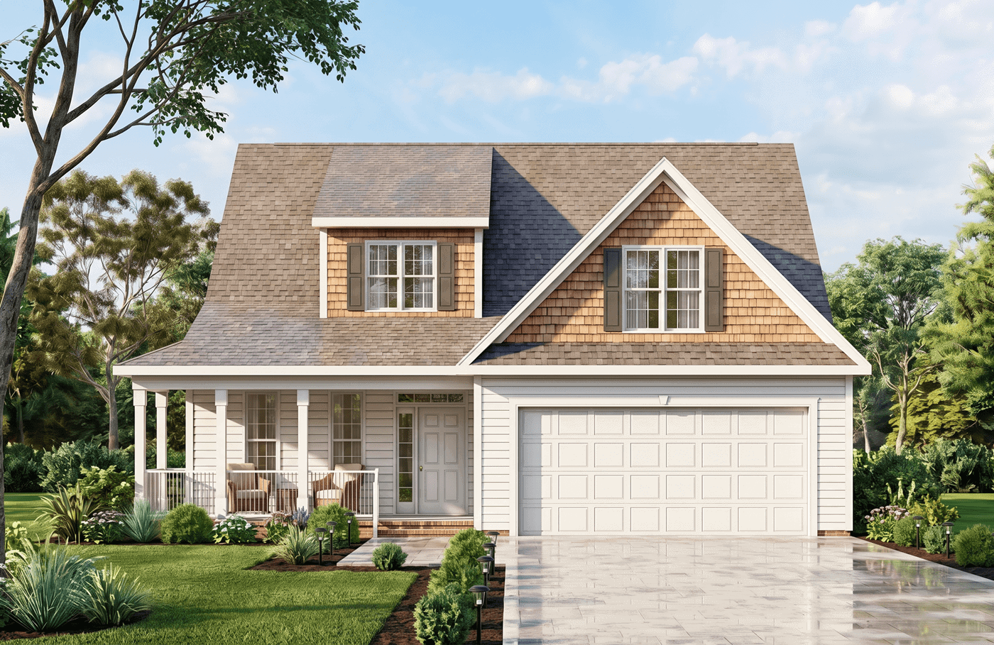 1.5-story Craftsman-Farmhouse elevation with Screened porch, steeply pitched gable roofline, and attached garage — Plan #198-1257