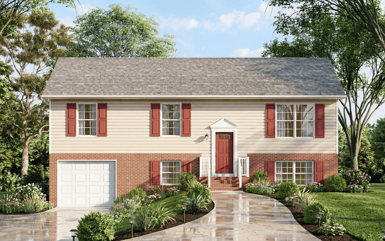 Transitional home with columned portico entry, gable roofline, and brick and siding facade. 3 beds, 1,104 sq ft - Plan #198-1264.