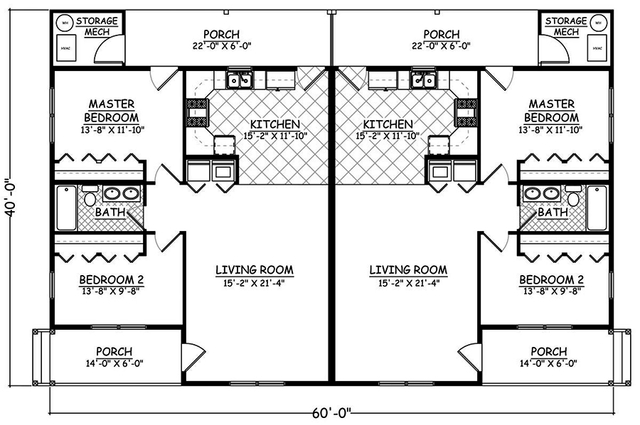 Duplex/Multi-Unit House Plan #200-1041: 2 Bedrm, 1872 Sq Ft Per Unit Home