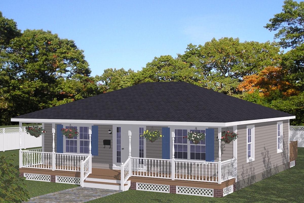 2-Bedroom, 1080 Sq Ft Cottage Home Plan - 200-1043 - Main Exterior