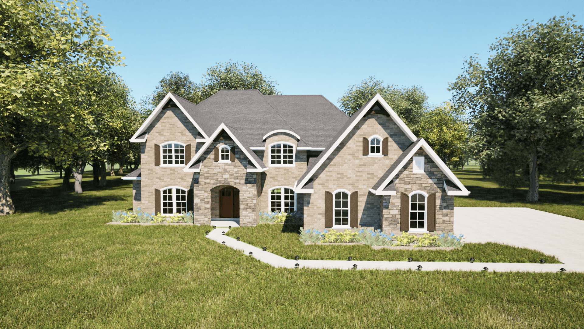 Front image of luxury traditional home with 5 bedrooms & 4.1 baths