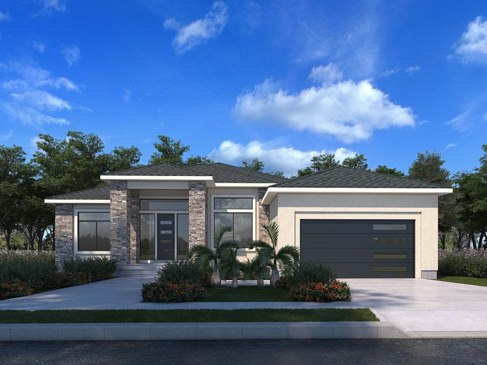 3-Bedroom, 1901 Sq Ft Contemporary House Plan - 208-1034 - Front Exterior