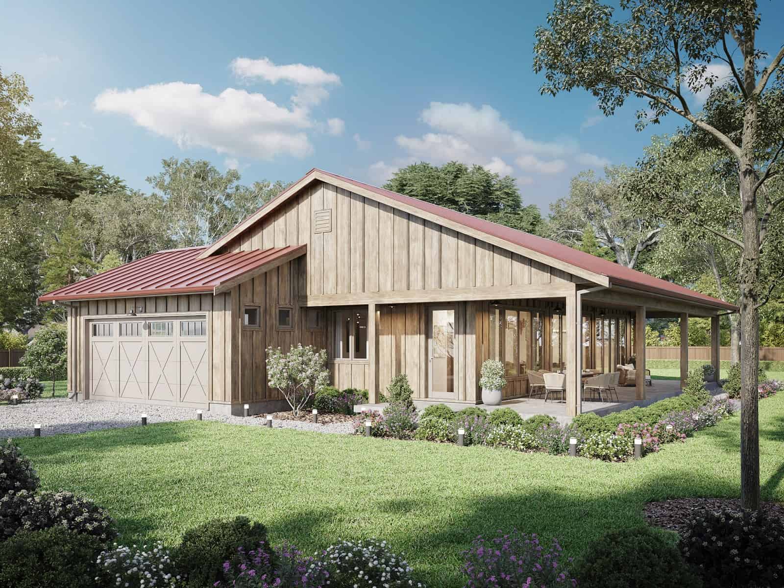 3-Bedroom, 1543 Sq Ft Barndominium Ranch Home Plan - 211-1038 - Main Exterior