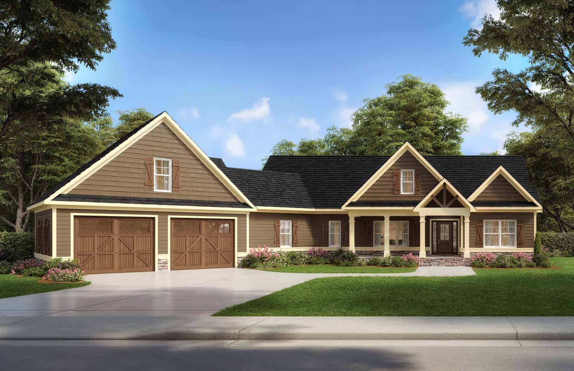 Craftsman Home Plan - 3 Bedrms, 2.5 Baths - 2000 Sq Ft