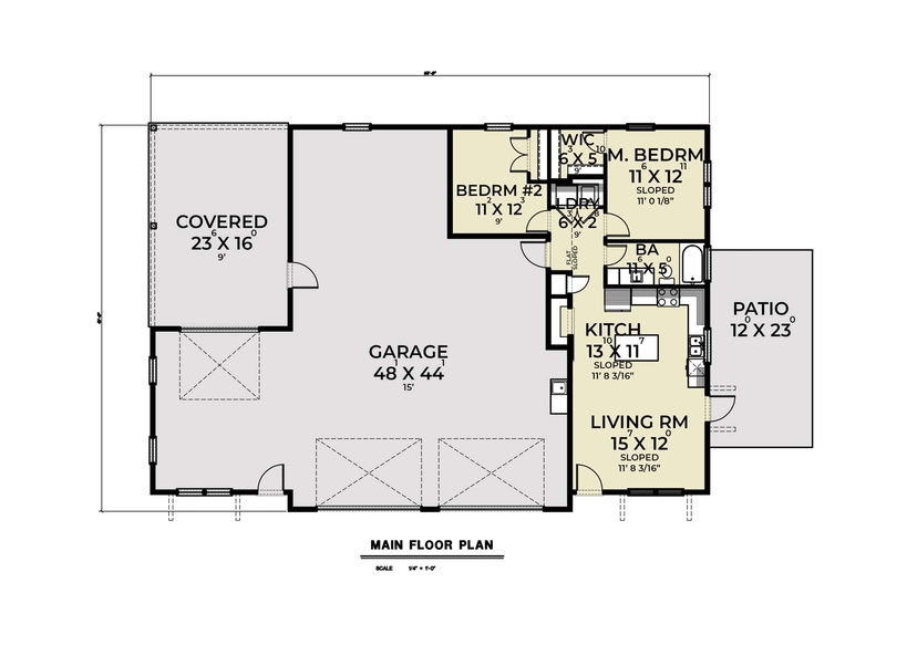 Barndo Style Floor Plan - 2 Bedrm, 1 Bath, 924 Sq Ft - #214-1009