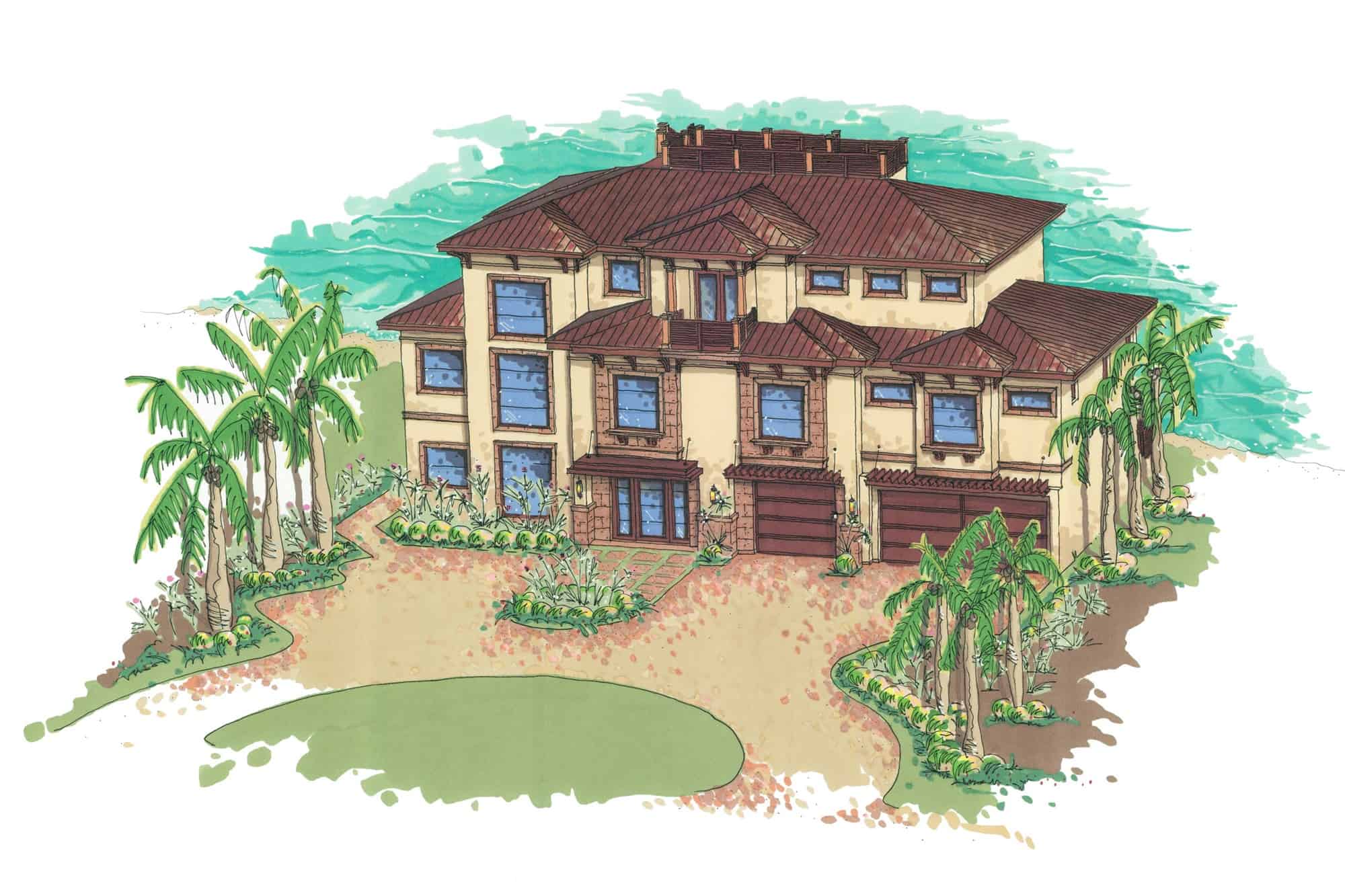 4-Bedroom, 3954 Sq Ft Tuscan House Plan - 219-1007 - Front Exterior