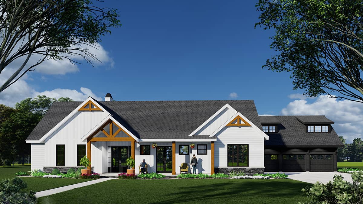 4-Bedroom, 3410 Sq Ft Ranch House Plan - 225-1109 - Front Exterior