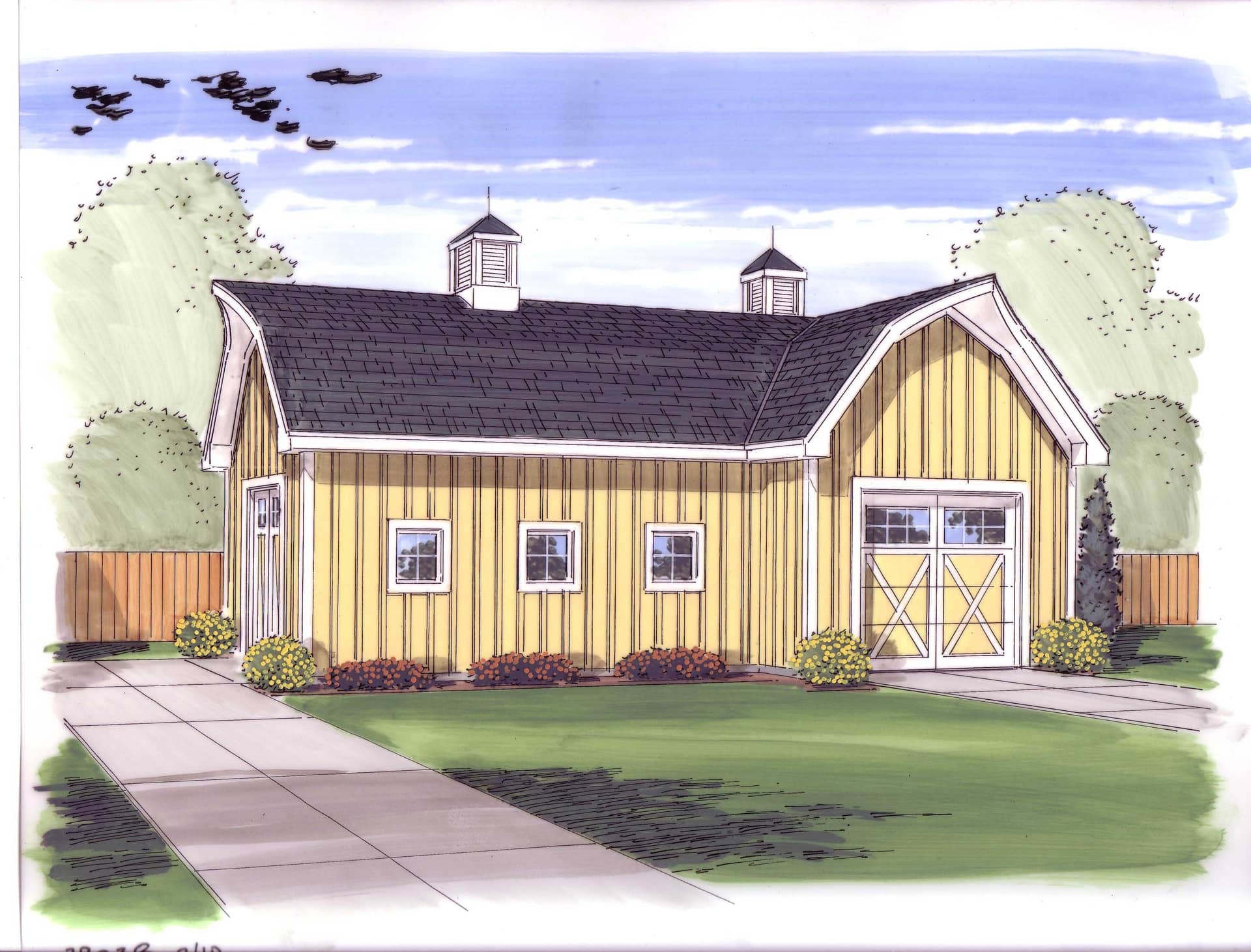 This is the front elevation for these Garage Plans.