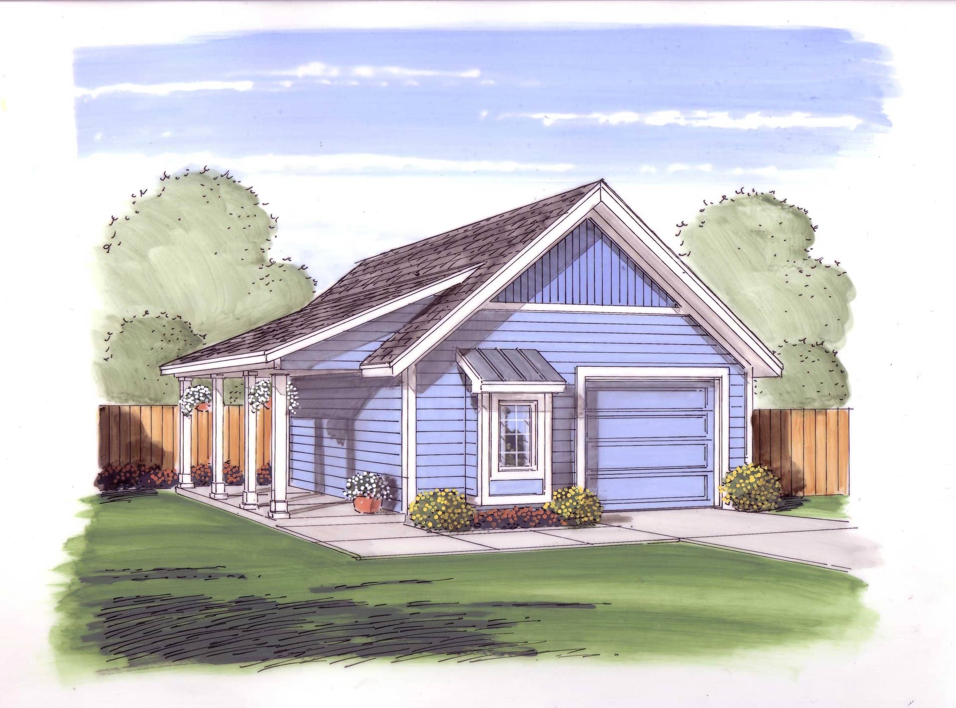 This is the front elevation for these Garage Plans.