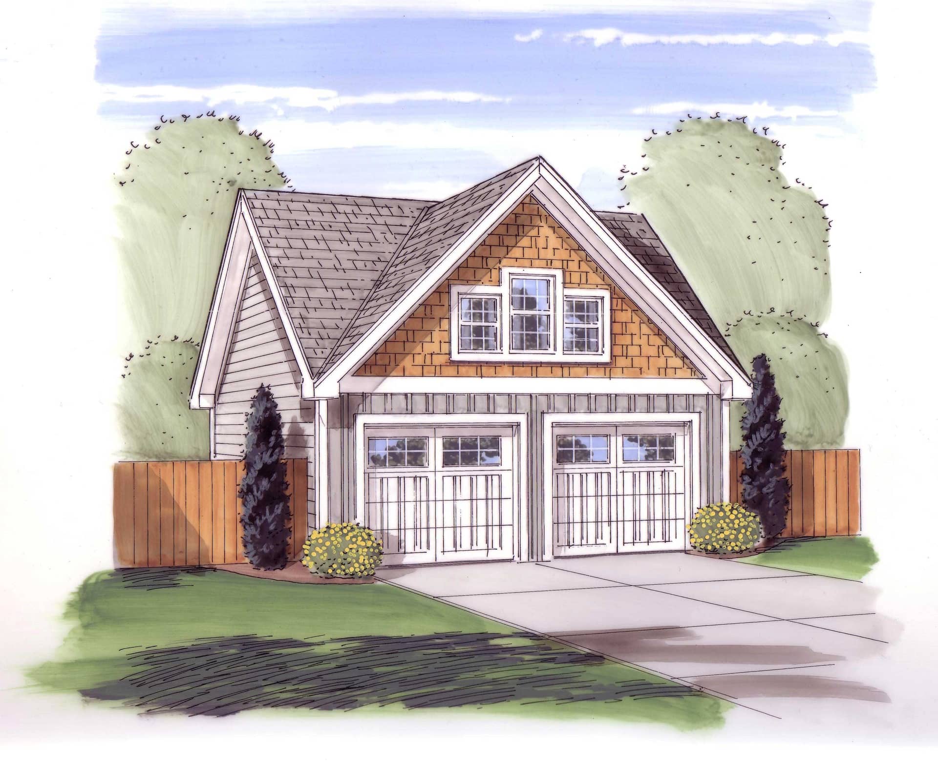 This is the front elevation for these garage plans.